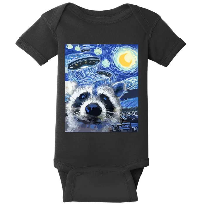 Alien Ufo Starry Night Racoon Baby Bodysuit