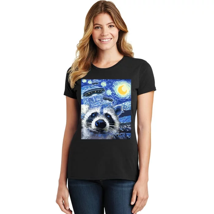 Alien Ufo Starry Night Racoon Women's T-Shirt