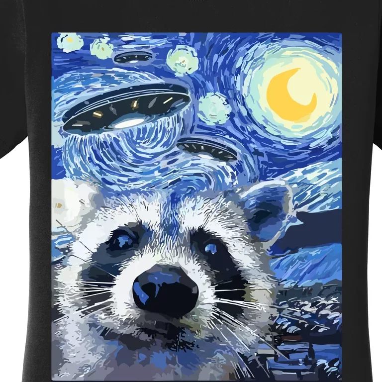 Alien Ufo Starry Night Racoon Women's T-Shirt