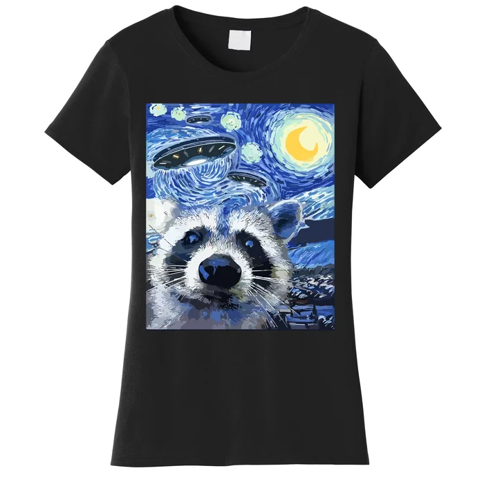 Alien Ufo Starry Night Racoon Women's T-Shirt