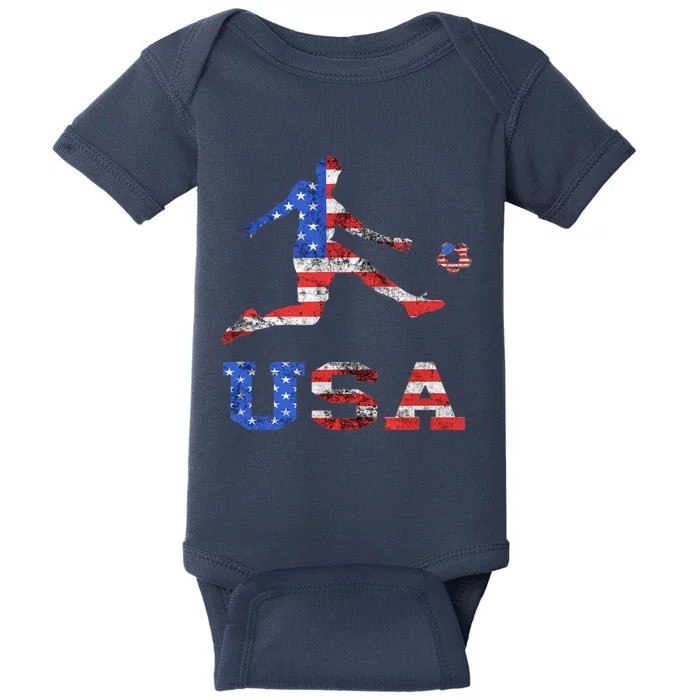 America USA Soccer Player American USA America Flag Baby Bodysuit