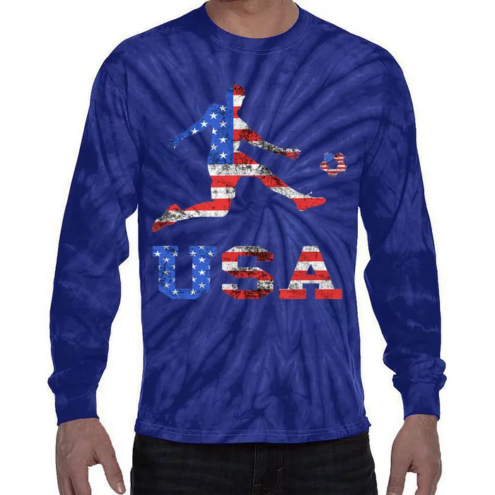 America USA Soccer Player American USA America Flag Tie-Dye Long Sleeve Shirt