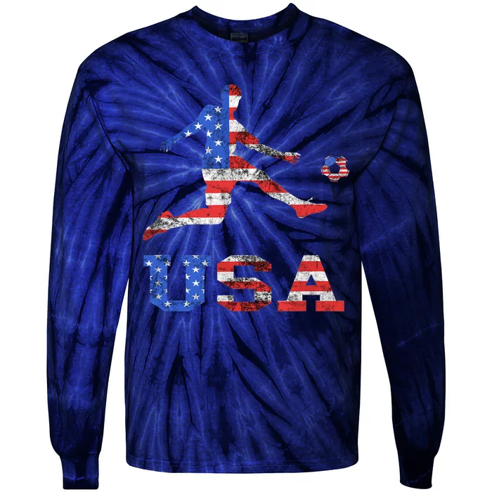 America USA Soccer Player American USA America Flag Tie-Dye Long Sleeve Shirt