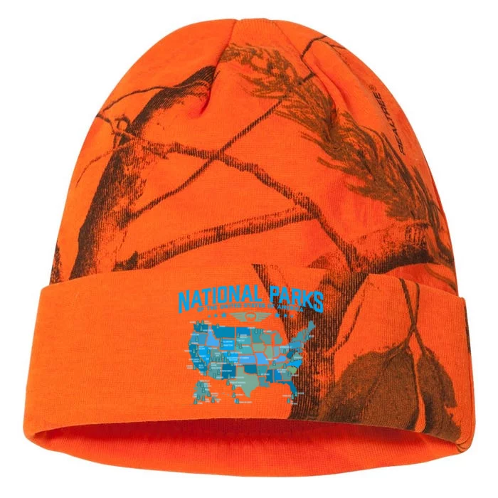 All U S National Parks Map Camping 80s Graphic Gift Kati - 12in Camo Beanie