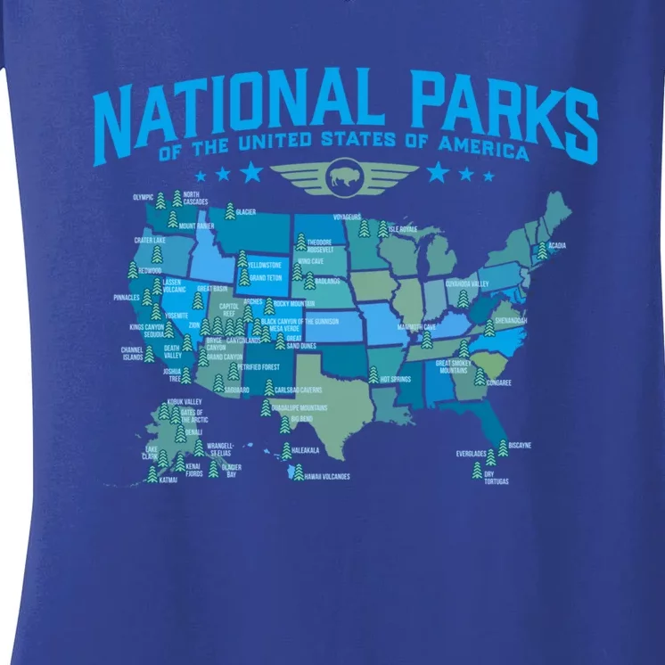 All U S National Parks Map Camping 80s Graphic Gift Women's V-Neck T-Shirt