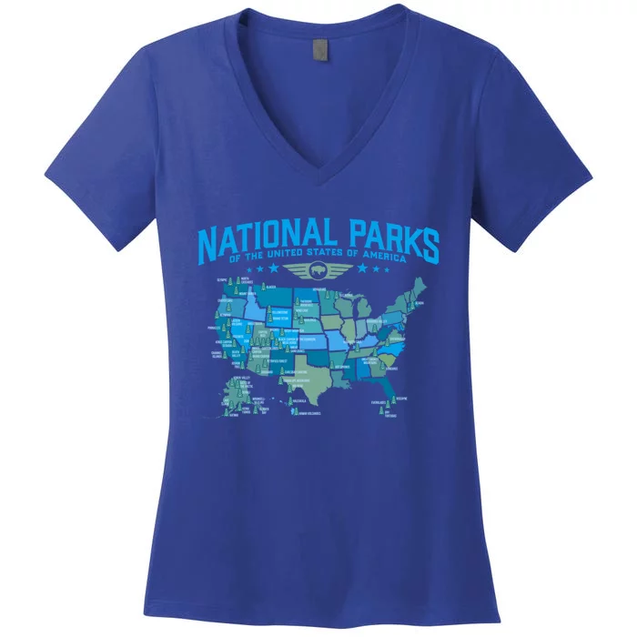 All U S National Parks Map Camping 80s Graphic Gift Women's V-Neck T-Shirt