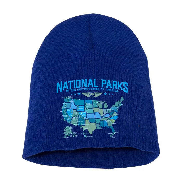 All U S National Parks Map Camping 80s Graphic Gift Short Acrylic Beanie