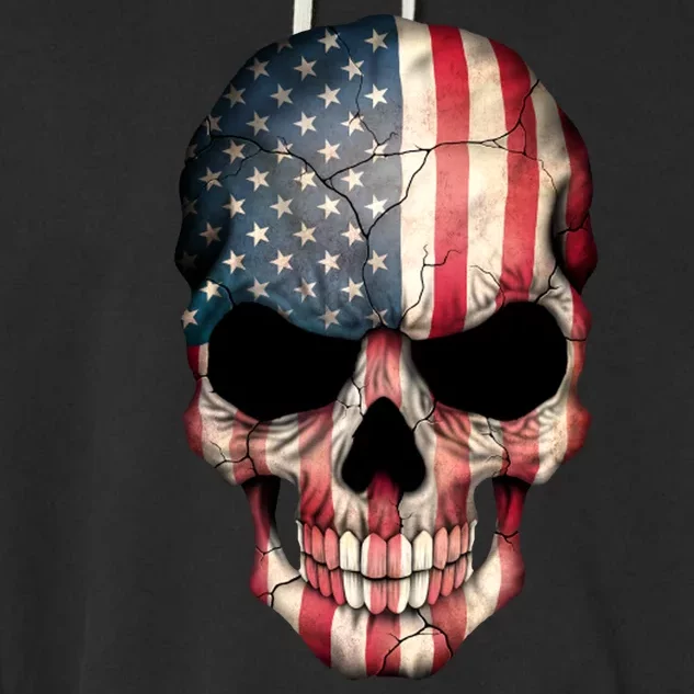 American USA Skull Grunge American Flag Garment-Dyed Fleece Hoodie