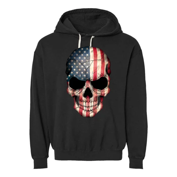 American USA Skull Grunge American Flag Garment-Dyed Fleece Hoodie