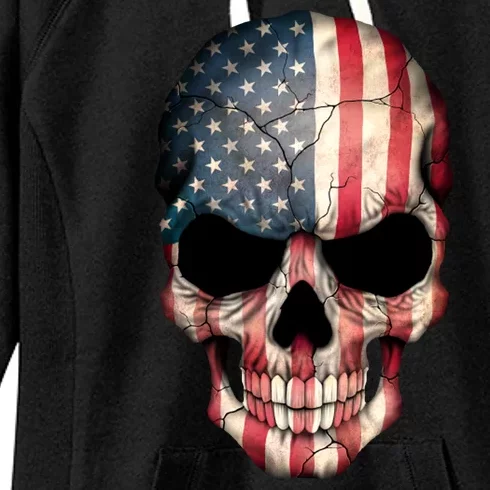 American USA Skull Grunge American Flag Women's Fleece Hoodie