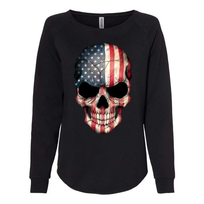 American USA Skull Grunge American Flag Womens California Wash Sweatshirt