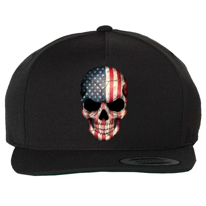 American USA Skull Grunge American Flag Wool Snapback Cap