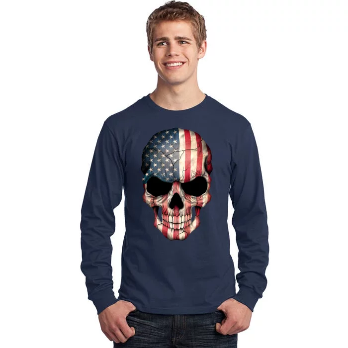 American USA Skull Grunge American Flag Tall Long Sleeve T-Shirt