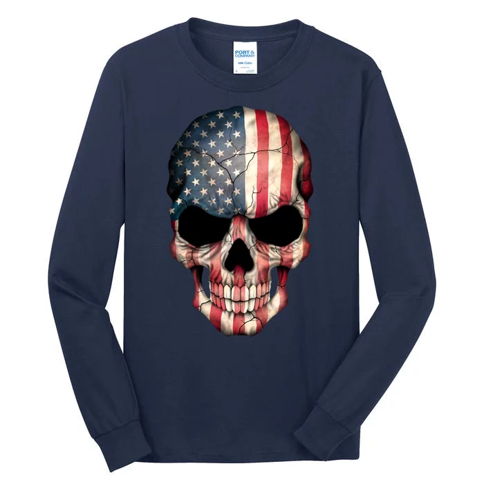 American USA Skull Grunge American Flag Tall Long Sleeve T-Shirt