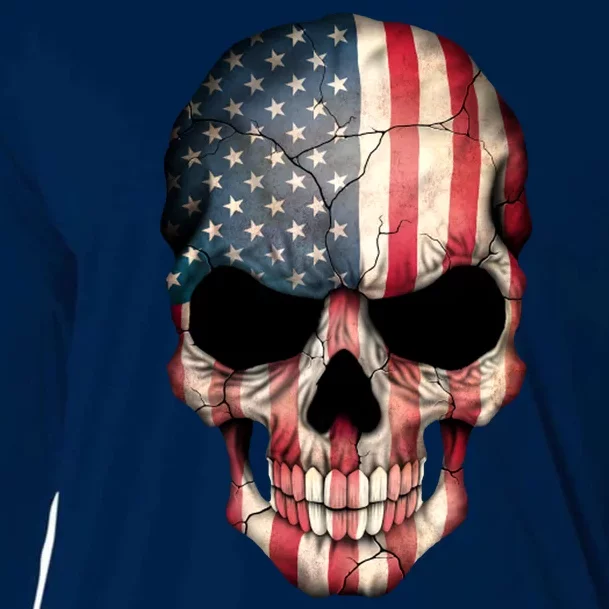 American USA Skull Grunge American Flag Cooling Performance Long Sleeve Crew