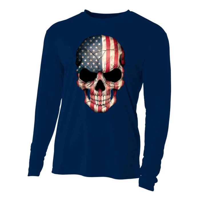 American USA Skull Grunge American Flag Cooling Performance Long Sleeve Crew