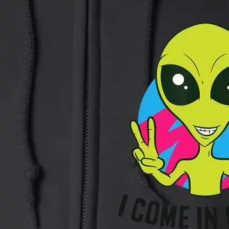 Alien Ufo Space Rave EDM Music I Come In Peace Full Zip Hoodie