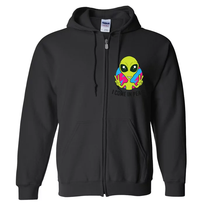 Alien Ufo Space Rave EDM Music I Come In Peace Full Zip Hoodie