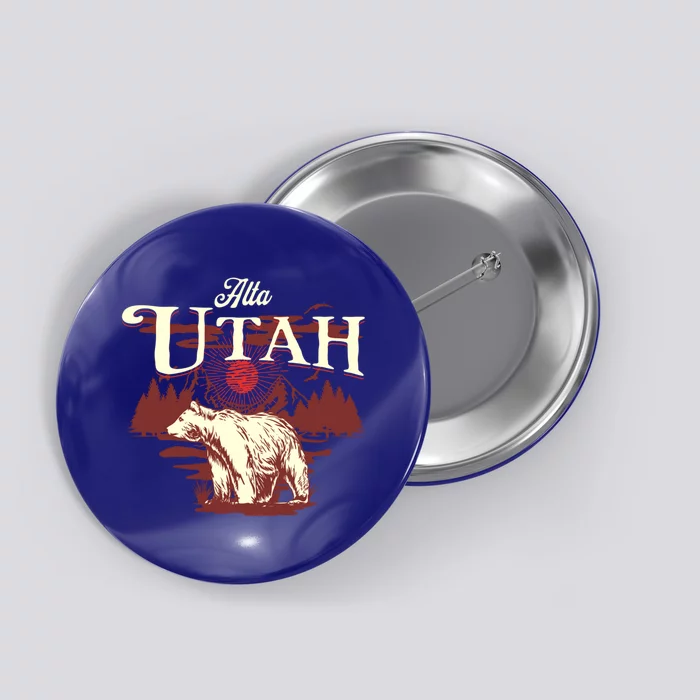 Alta Utah Ski Resort Mountains And Bear Gift Button