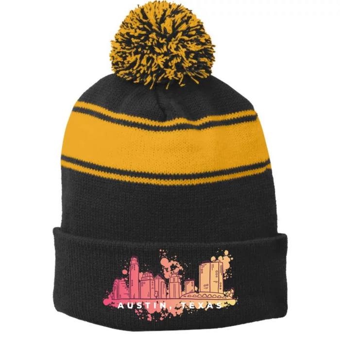 Austin Texas Skyline Stripe Pom Pom Beanie