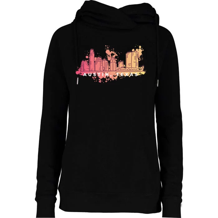 Austin Texas Skyline Womens Funnel Neck Pullover Hood