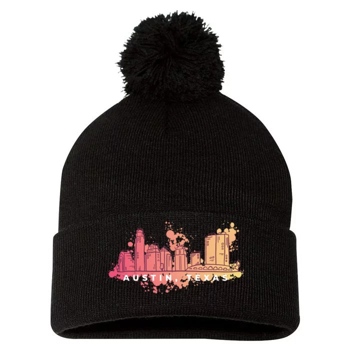 Austin Texas Skyline Pom Pom 12in Knit Beanie