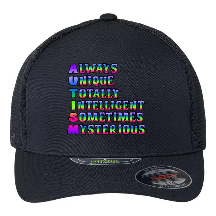 Always Unique Totally Intelligent Sometimes Mysterious Autism Awareness Flexfit Unipanel Trucker Cap