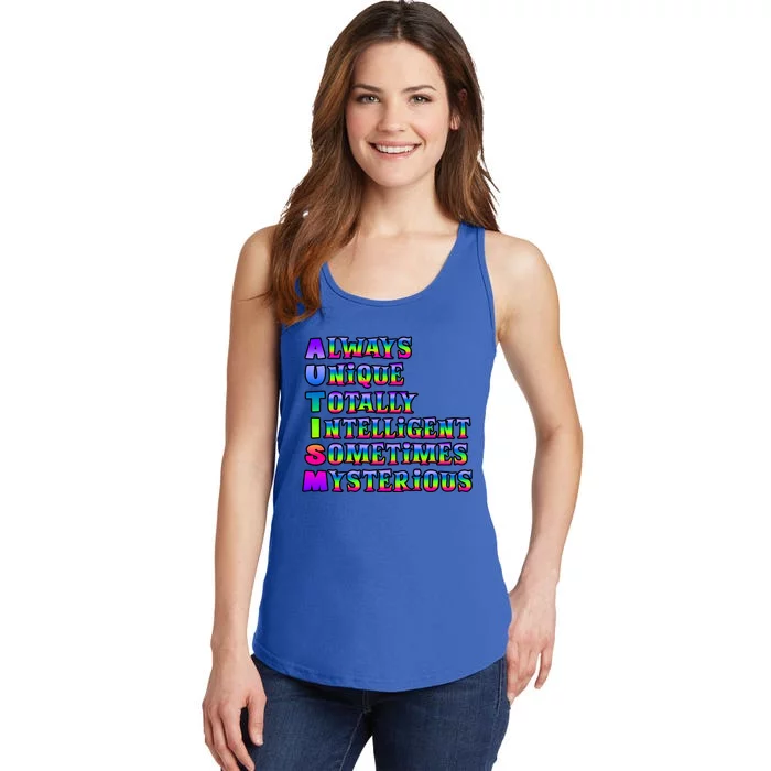 Always Unique Totally Intelligent Sometimes Mysterious Autism Awareness Ladies Essential Tank