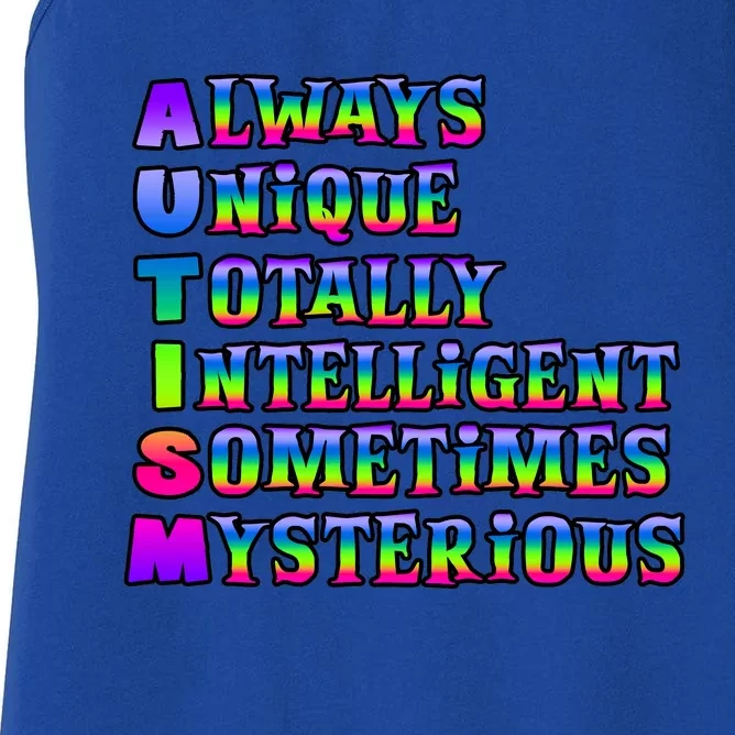 Always Unique Totally Intelligent Sometimes Mysterious Autism Awareness Women's Racerback Tank