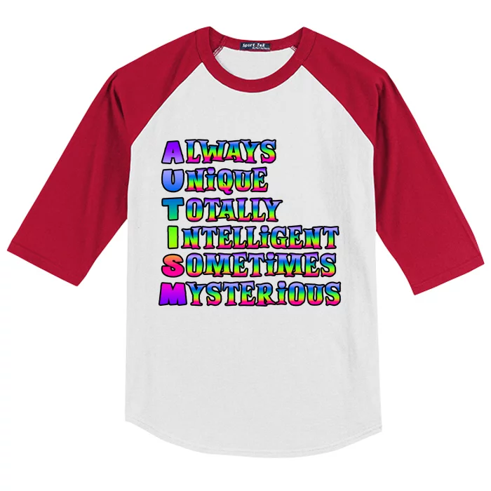 Always Unique Totally Intelligent Sometimes Mysterious Autism Awareness Kids Colorblock Raglan Jersey