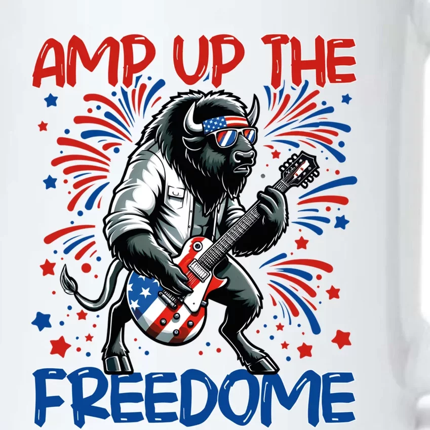 Amp Up The Freedome Rock Guitar 4th Of July Patriotic Bison Gift Black Color Changing Mug