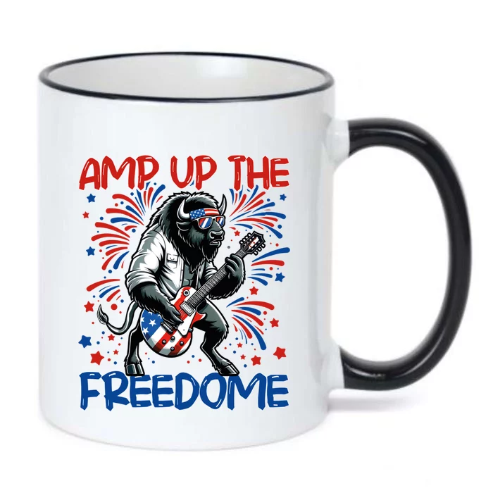 Amp Up The Freedome Rock Guitar 4th Of July Patriotic Bison Gift Black Color Changing Mug