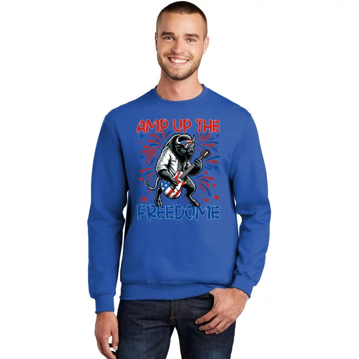 Amp Up The Freedome Rock Guitar 4th Of July Patriotic Bison Gift Tall Sweatshirt