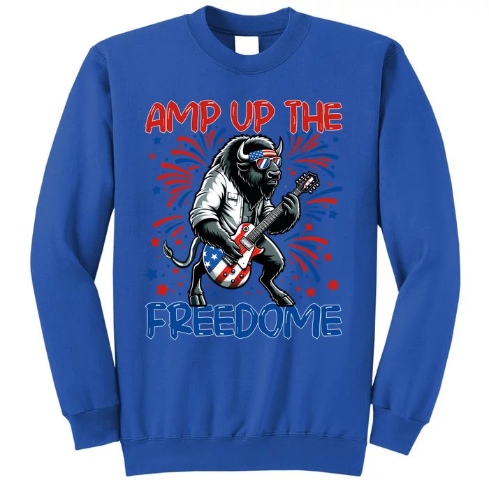 Amp Up The Freedome Rock Guitar 4th Of July Patriotic Bison Gift Tall Sweatshirt