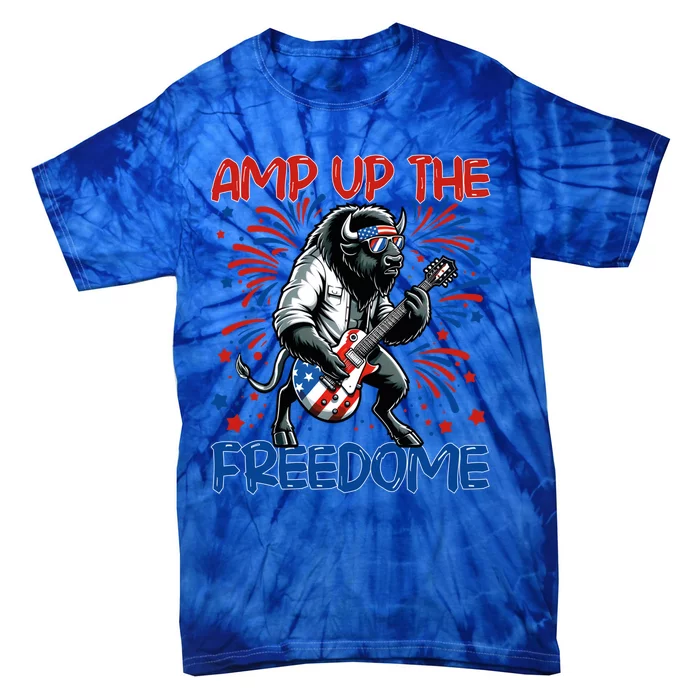 Amp Up The Freedome Rock Guitar 4th Of July Patriotic Bison Gift Tie-Dye T-Shirt