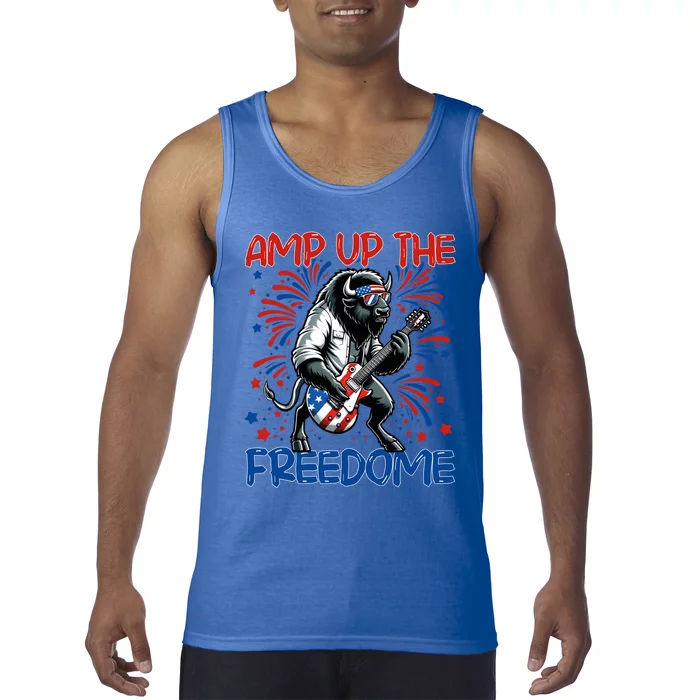 Amp Up The Freedome Rock Guitar 4th Of July Patriotic Bison Gift Tank Top