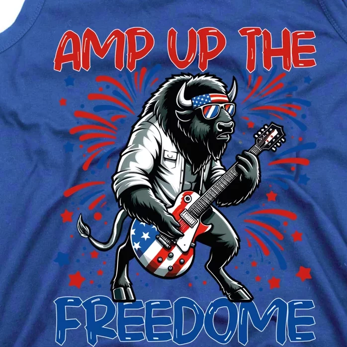 Amp Up The Freedome Rock Guitar 4th Of July Patriotic Bison Gift Tank Top