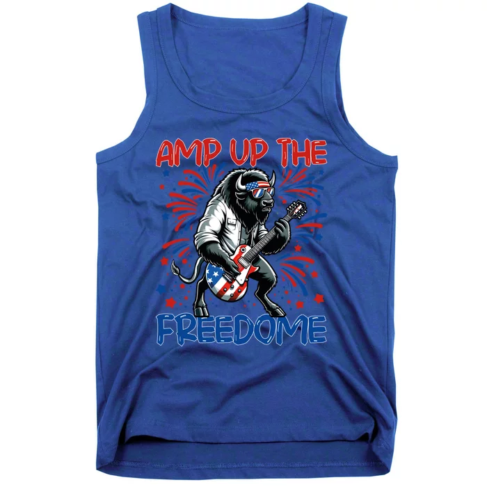 Amp Up The Freedome Rock Guitar 4th Of July Patriotic Bison Gift Tank Top