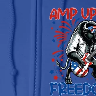 Amp Up The Freedome Rock Guitar 4th Of July Patriotic Bison Gift Full Zip Hoodie