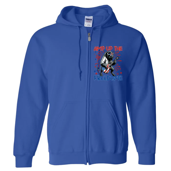 Amp Up The Freedome Rock Guitar 4th Of July Patriotic Bison Gift Full Zip Hoodie