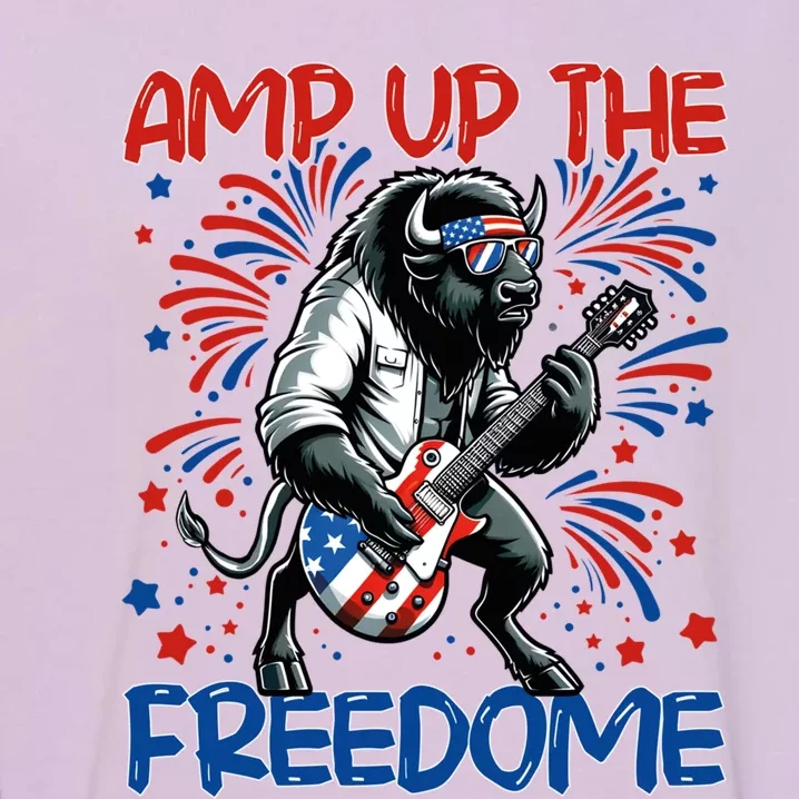 Amp Up The Freedome Rock Guitar 4th Of July Patriotic Bison Gift Garment-Dyed Sweatshirt