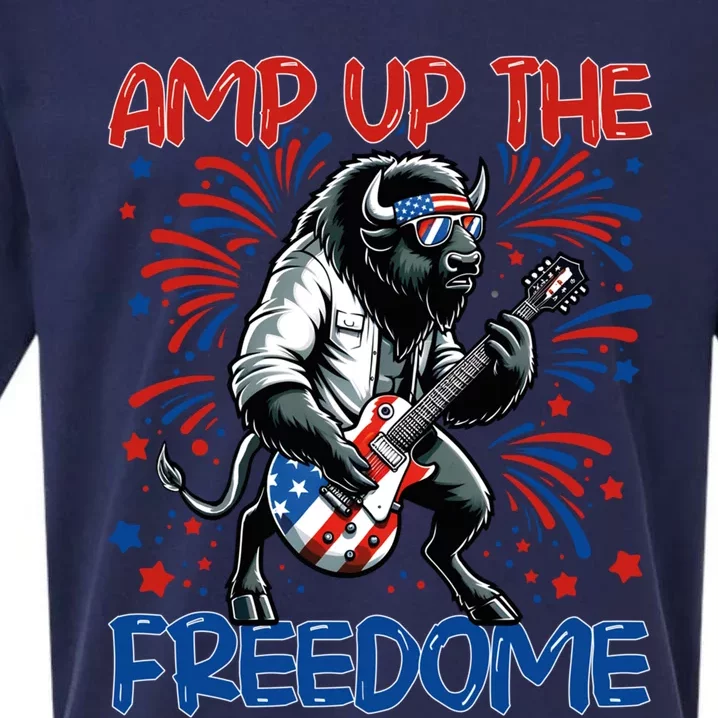 Amp Up The Freedome Rock Guitar 4th Of July Patriotic Bison Gift Sueded Cloud Jersey T-Shirt