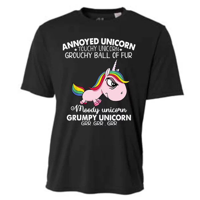 Annoyed Unicorn Touchy Unicorn Grouchy Ball Of Fur Cooling Performance Crew T-Shirt