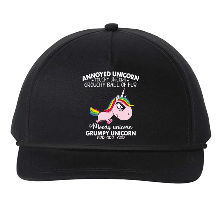 Annoyed Unicorn Touchy Unicorn Grouchy Ball Of Fur Snapback Five-Panel Rope Hat