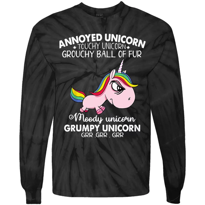 Annoyed Unicorn Touchy Unicorn Grouchy Ball Of Fur Tie-Dye Long Sleeve Shirt