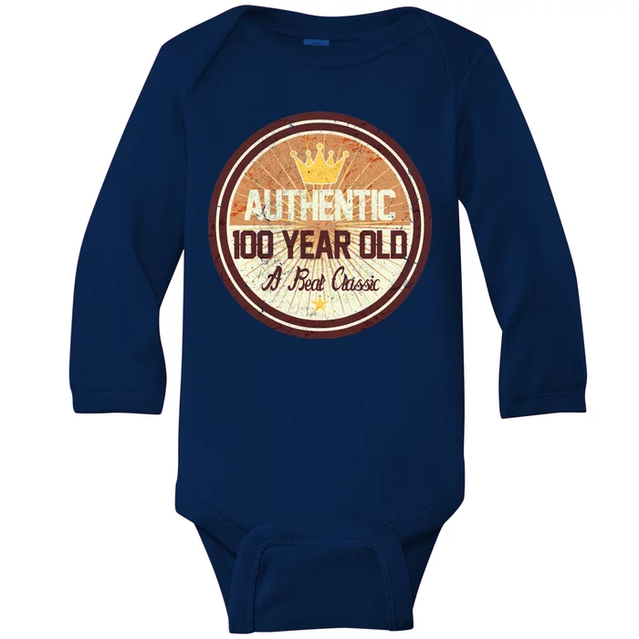 Authentic 100 Year Old Classic 100th Birthday Baby Long Sleeve Bodysuit