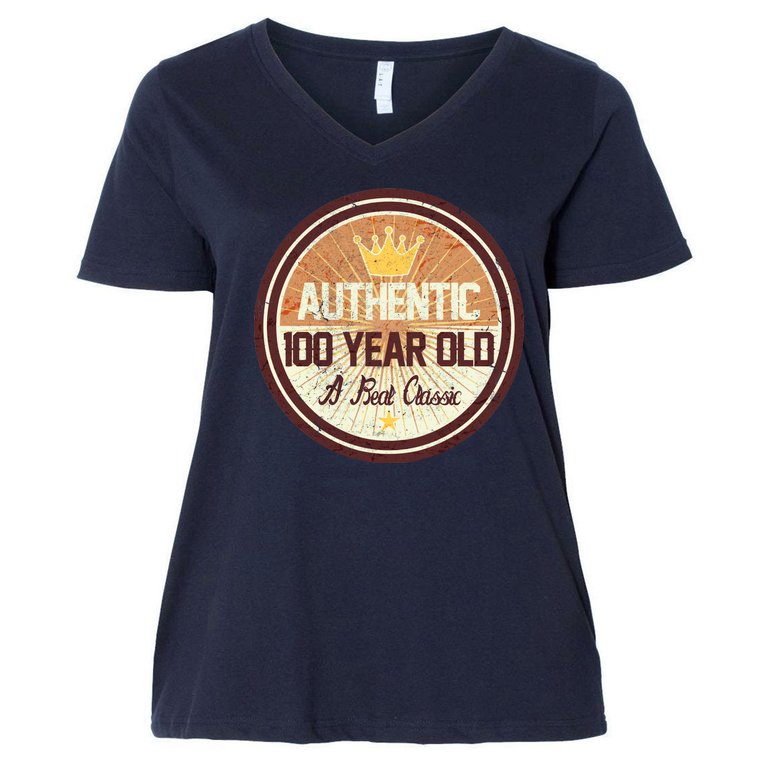 Authentic 100 Year Old Classic 100th Birthday Women's V-Neck Plus Size T-Shirt