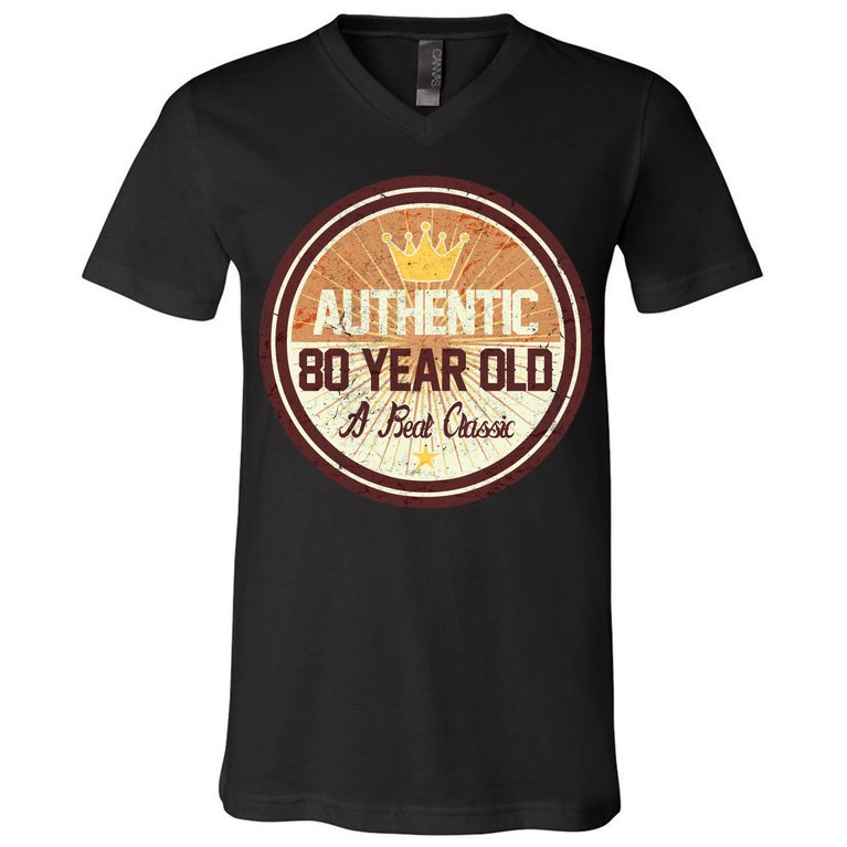 Authentic 80 Year Old Classic 80th Birthday V-Neck T-Shirt