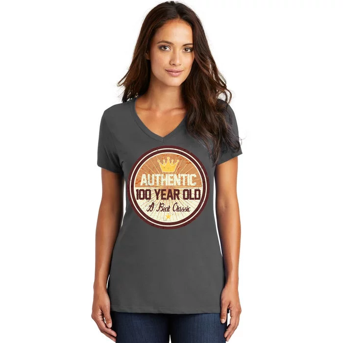 Authentic 90 Year Old Classic 90th Birthday Women's V-Neck T-Shirt