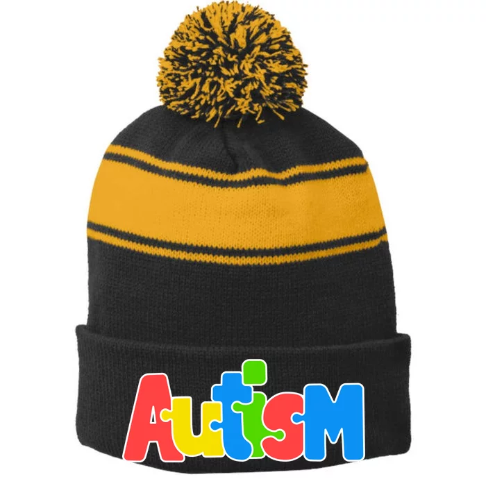 Autism Stripe Pom Pom Beanie